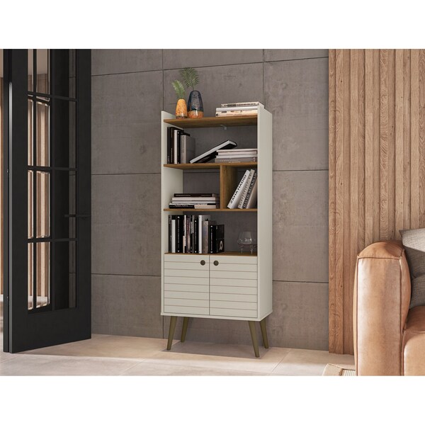 Manhattan Comfort Bogart Bookcase in Off-White and Nature - 254BMC10