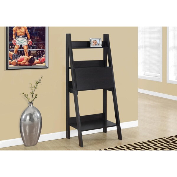 Homeroots 61 in. Cappuccino Particle Board & Laminate Ladder Style Bookcase - 333349