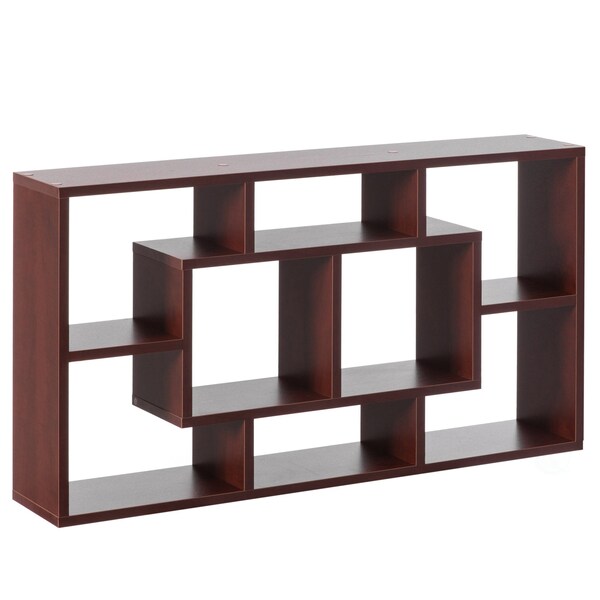 Basicwise Modern 8 Tier Bookcase Wall Mount and Freestanding Storage Shelves For Decoration Display, Cherry - QI004420.CR