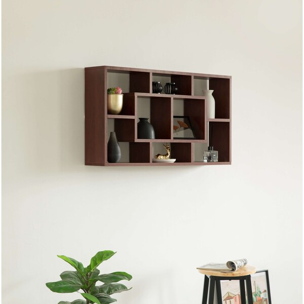 Basicwise Modern 8 Tier Bookcase Wall Mount and Freestanding Storage Shelves For Decoration Display, Cherry - QI004420.CR