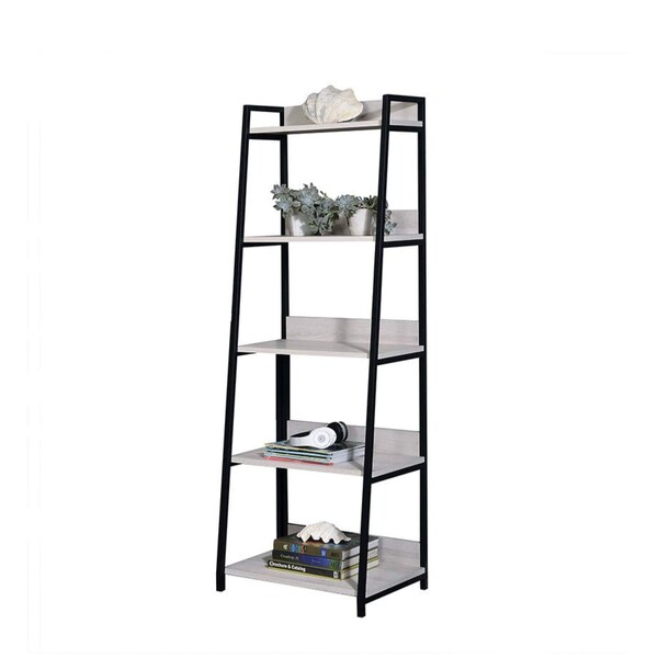 Acme 5 Wooden Tiers Ladder Bookshelf in Natural and Black - ER-072NL