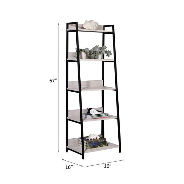Acme 5 Wooden Tiers Ladder Bookshelf in Natural and Black - ER-072NL