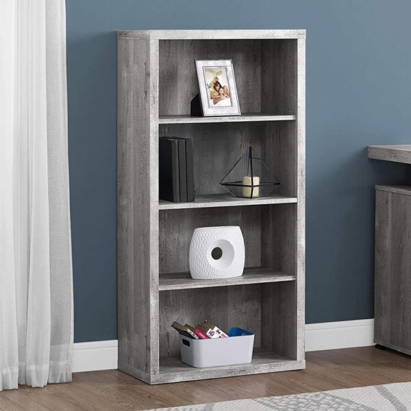 Homeroots 47.5 in. Grey Particle Board & MDF Bookshelf with Adjustable Shelves - 333506