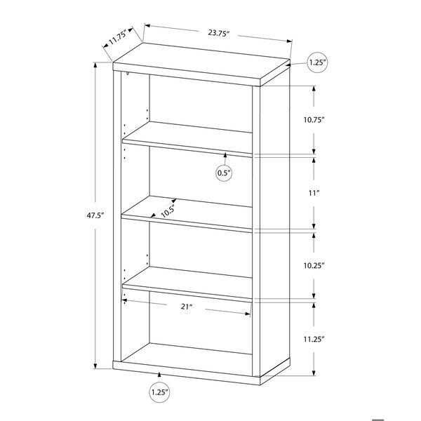 Homeroots 47.5 in. Grey Particle Board & MDF Bookshelf with Adjustable Shelves - 333506