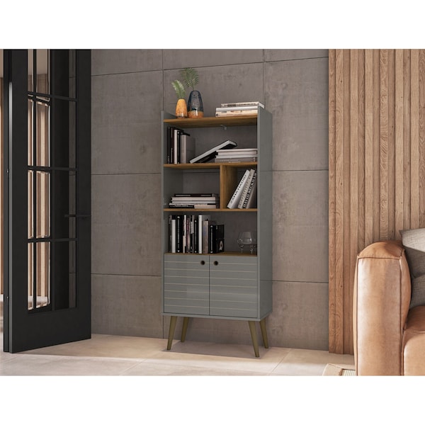 Manhattan Comfort Bogart Bookcase in Grey and Nature - 254BMC50