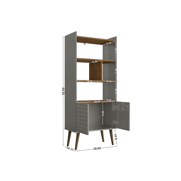 Manhattan Comfort Bogart Bookcase in Grey and Nature - 254BMC50