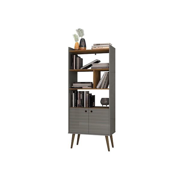 Manhattan Comfort Bogart Bookcase in Grey and Nature - 254BMC50