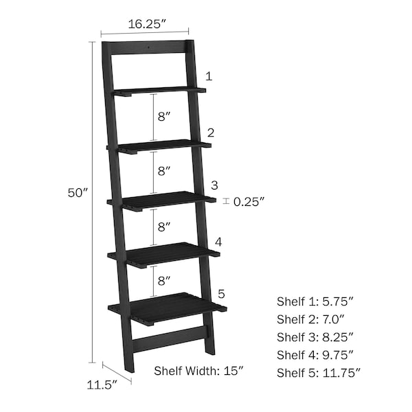 Hastings Home 5-Tier Ladder-Style Bookcase, Black - 881341GMT