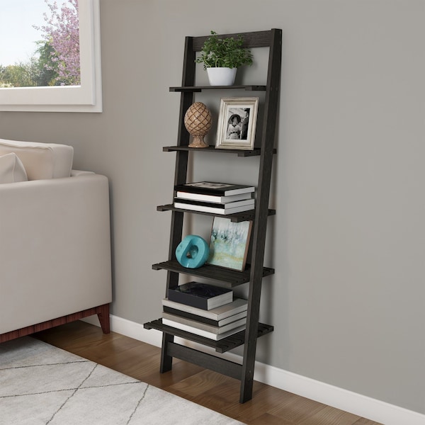 Hastings Home 5-Tier Ladder-Style Bookcase, Black - 881341GMT