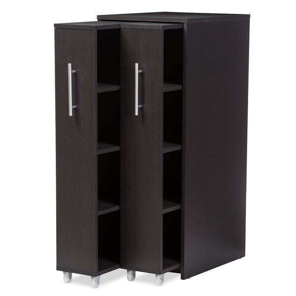 Baxton Studio Lindo Brown Wood Bookcase with Two Pulled-out Doors Shelving Cabinet - 120-6474
