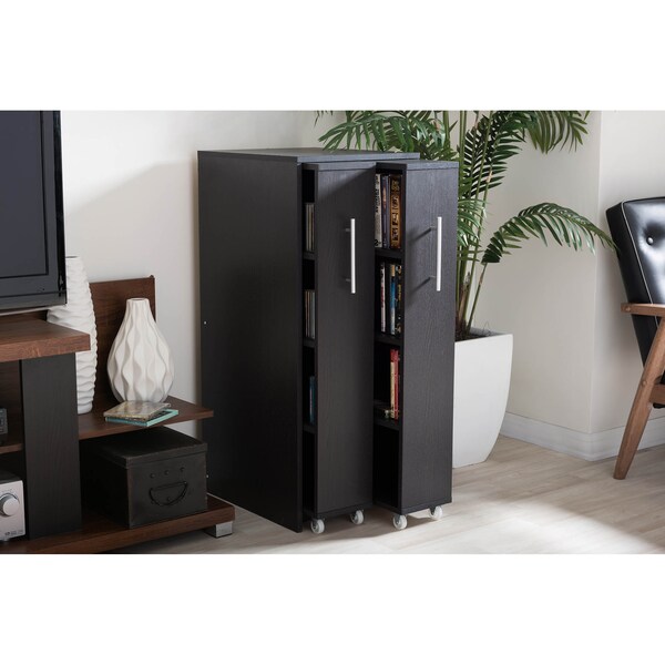 Baxton Studio Lindo Brown Wood Bookcase with Two Pulled-out Doors Shelving Cabinet - 120-6474