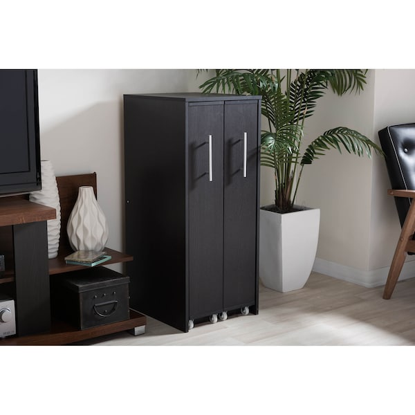Baxton Studio Lindo Brown Wood Bookcase with Two Pulled-out Doors Shelving Cabinet - 120-6474
