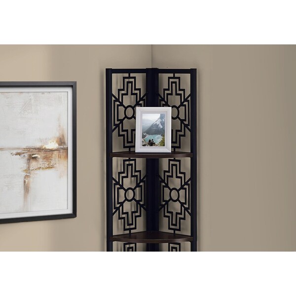 Homeroots 62 in. Bookcase with 4 Solid Espresso Shelves & Black Metal Corner Etagere - 376535