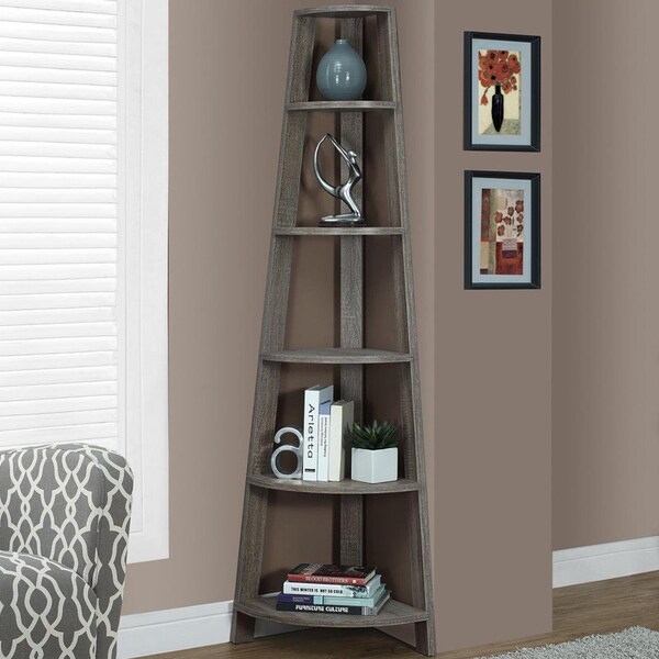 Homeroots 72 in. Dark Taupe Particle BoardLaminate & MDF Corner Bookshelf - 332853