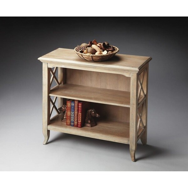 Homeroots 30.25 x 32 x 13 in. Newport Gray Driftwood Low Bookcase - 389556
