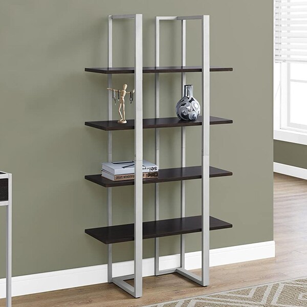 Homeroots 60 in. Cappuccino MDF & Silver Metal Bookshelf - 333434