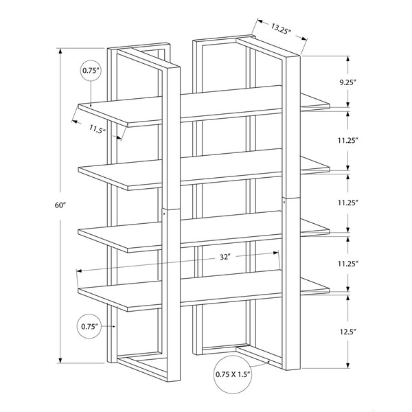Homeroots 60 in. Cappuccino MDF & Silver Metal Bookshelf - 333434