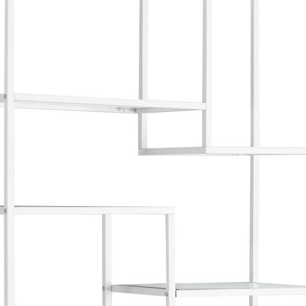 Homeroots 72 in. White Metal & Tempered Glass Bookcase - 333393