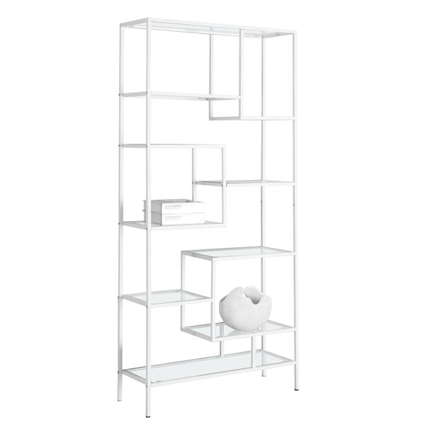 Homeroots 72 in. White Metal & Tempered Glass Bookcase - 333393