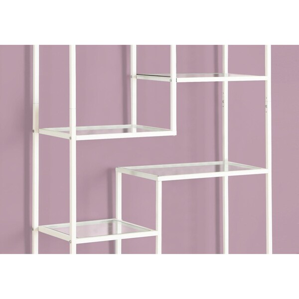 Homeroots 72 in. White Metal & Tempered Glass Bookcase - 333393