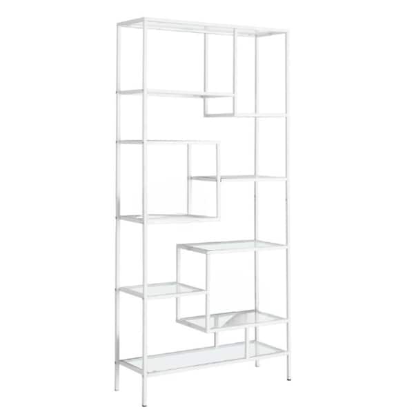 Homeroots 72 in. White Metal & Tempered Glass Bookcase - 333393