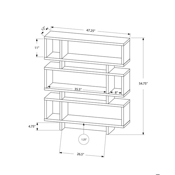 Homeroots 54.75 in. White & Cement Particle Board & MDF Bookcase with a Hollow Core - 333560