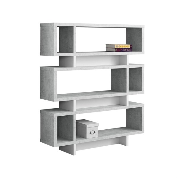 Homeroots 54.75 in. White & Cement Particle Board & MDF Bookcase with a Hollow Core - 333560