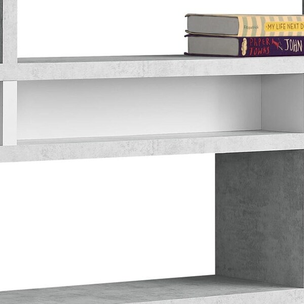 Homeroots 54.75 in. White & Cement Particle Board & MDF Bookcase with a Hollow Core - 333560