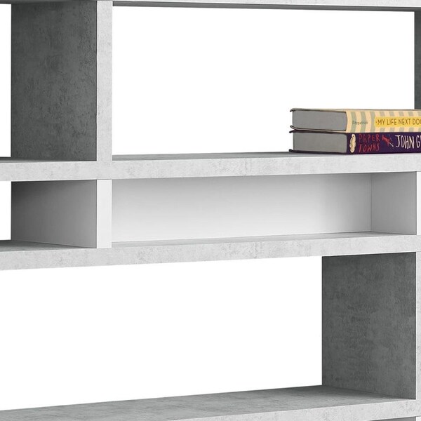 Homeroots 54.75 in. White & Cement Particle Board & MDF Bookcase with a Hollow Core - 333560