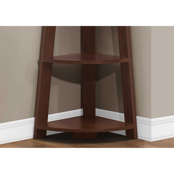 Homeroots Cappuccino & Cherry Bookcase with Corner Accent Shelf 15.5 x 22.5 x 71.25 in. - 355703