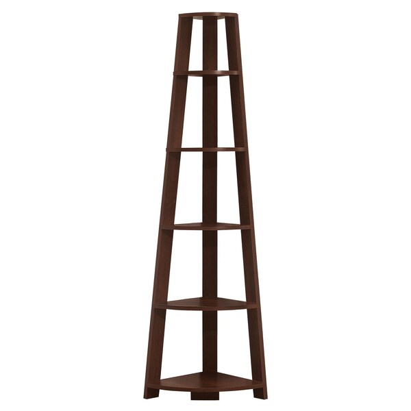 Homeroots Cappuccino & Cherry Bookcase with Corner Accent Shelf 15.5 x 22.5 x 71.25 in. - 355703