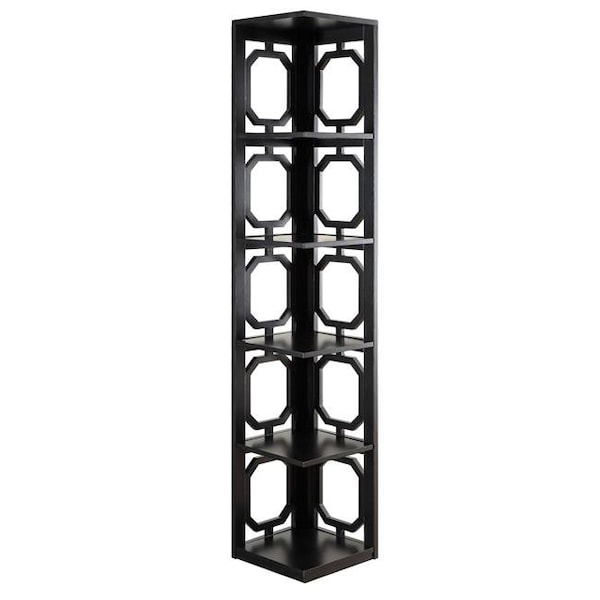 Omega Omega 203280BL 5 Tier Corner Bookcase; Black - 12 x 12 x63.75 in. - 203280BL