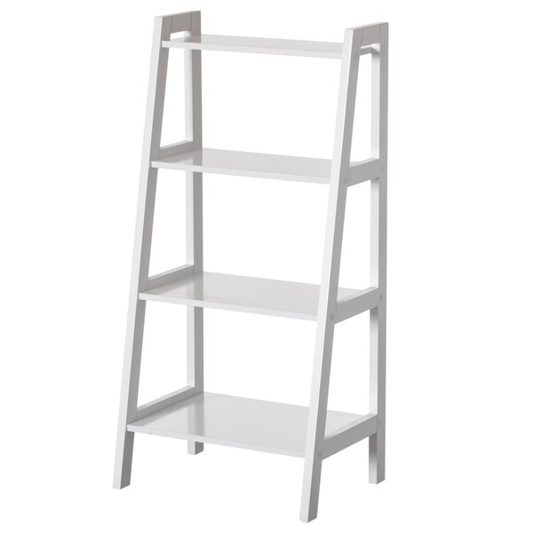 Basicwise Decorative White Wooden Modern 4-Tier Ladder Bookshelf, Flower and Plant Display - QI004376.WT