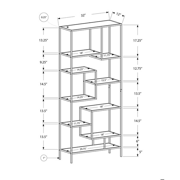 Homeroots 72 in. Metal & Tempered Glass Bookcase - 333392