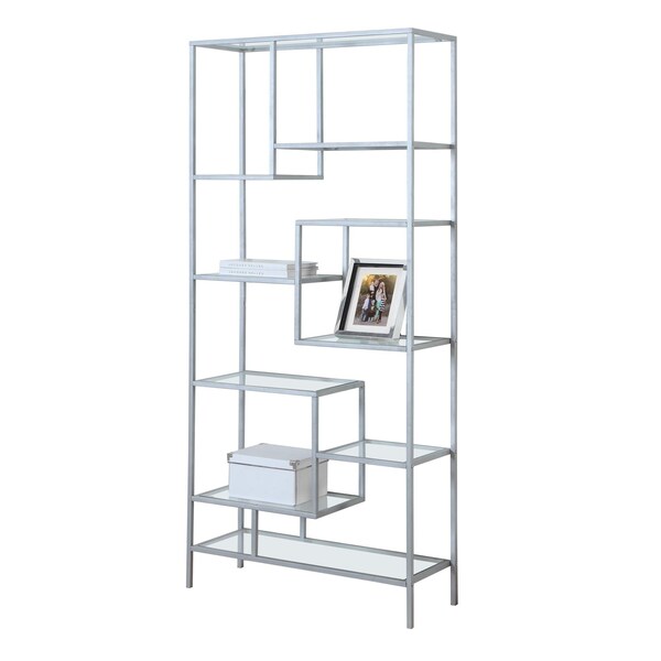 Homeroots 72 in. Metal & Tempered Glass Bookcase - 333392