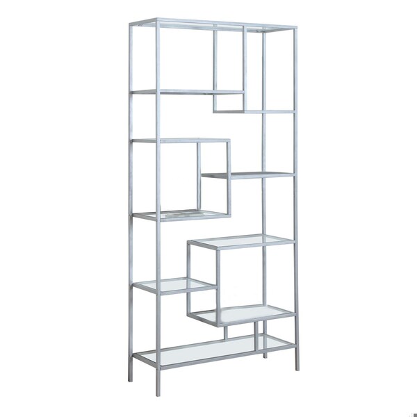 Homeroots 72 in. Metal & Tempered Glass Bookcase - 333392