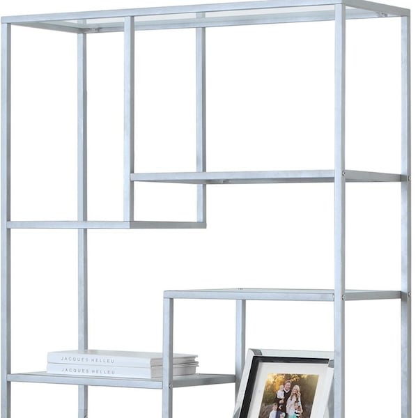 Homeroots 72 in. Metal & Tempered Glass Bookcase - 333392