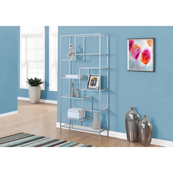 Homeroots 72 in. Metal & Tempered Glass Bookcase - 333392