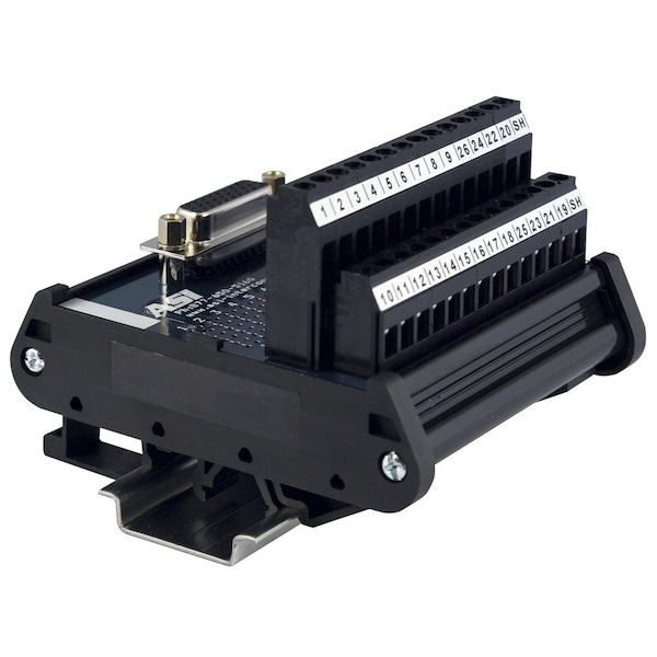 Automation Systems Interconnect DIN Rail DB26 High Density Female Breakout Board, 26 Pin D-Sub To Terminal Block Interface Module - 11103