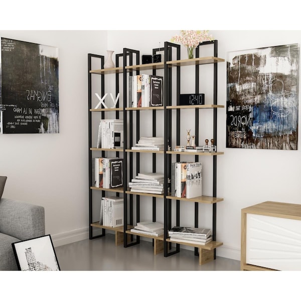 Decorotika 71 in. Alice Industrial Corner Unit Bookcase - Oak & Black - DE86725