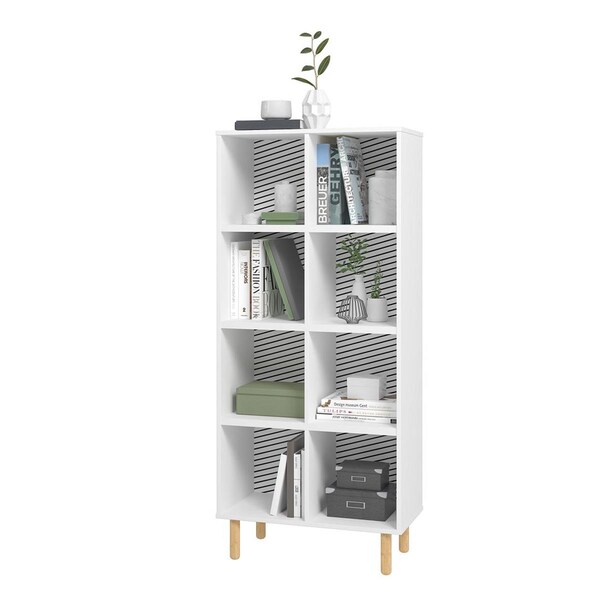 Designed To Furnish 60.23 in. Essex Double Bookcase with 8 Shelves, White & Zebra - DE3592278