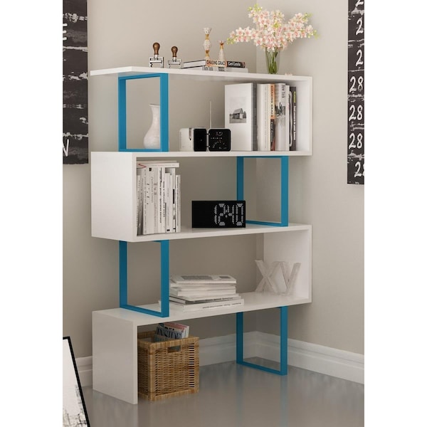 Decorotika 36 x 12 x 50 in. Adriana 4-Shelf Geometric Bookcase - Blue & White - ADR50BCB04