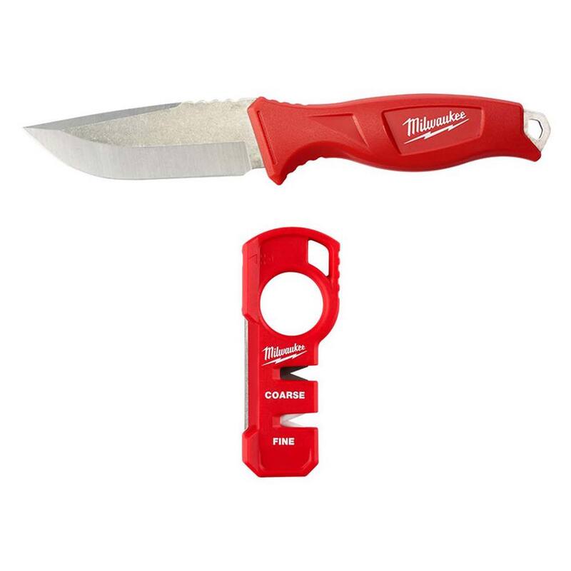 Milwaukee 4 in. Tradesman Fixed Blade Knife with Compact Jobsite Knife Sharpener (2-Piece) - 48-22-1926-48-22-1590