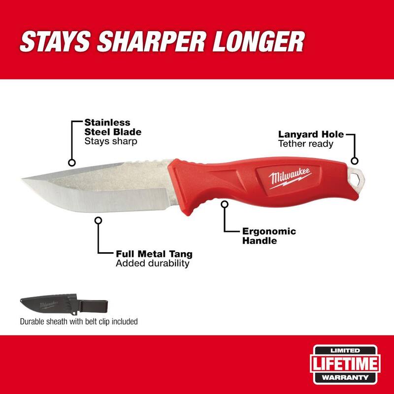 Milwaukee 4 in. Tradesman Fixed Blade Knife with Compact Jobsite Knife Sharpener (2-Piece) - 48-22-1926-48-22-1590