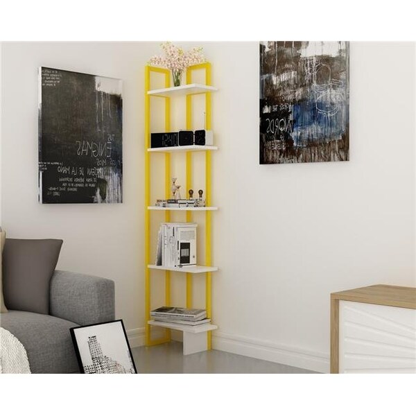 Decorotika Decorotika MAL71BCB05 71 in. Alice Industrial Corner Unit Bookcase - Yellow & White - MAL71BCB05