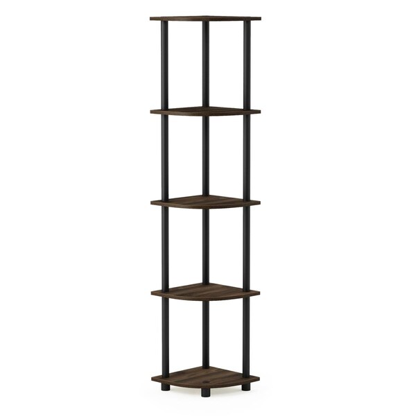 Furinno Furinno 99811CWN-BK Turn-N-Tube 5 Tier Corner Display Rack Multipurpose Shelving Unit; Columbia Walnut & Black - 57.7 x 11.6 x 11.6 in. - 99811CWN/BK
