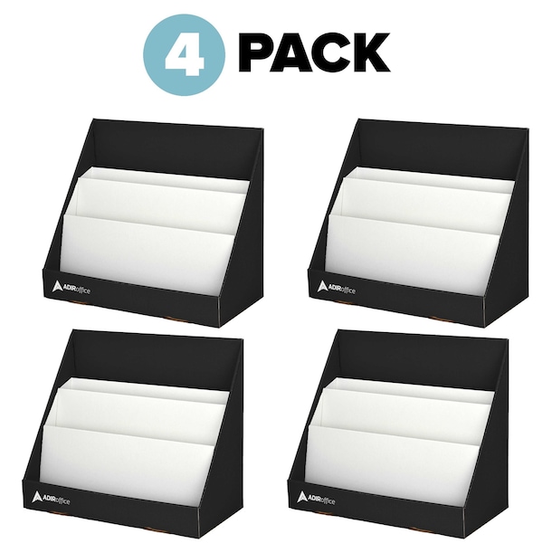 Adiroffice 3 Tiered Cardboard Bookshelf, Black, PK4 - ADI505-01-BLK-4PK