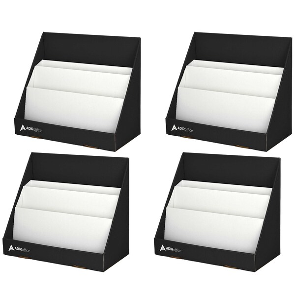 Adiroffice 3 Tiered Cardboard Bookshelf, Black, PK4 - ADI505-01-BLK-4PK