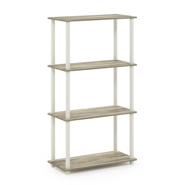 Furinno 99557OK-WH Turn-N -Tube 4-Tier Multipurpose Shelf Display Rack, Sonoma Oak & White - 99557OK/WH