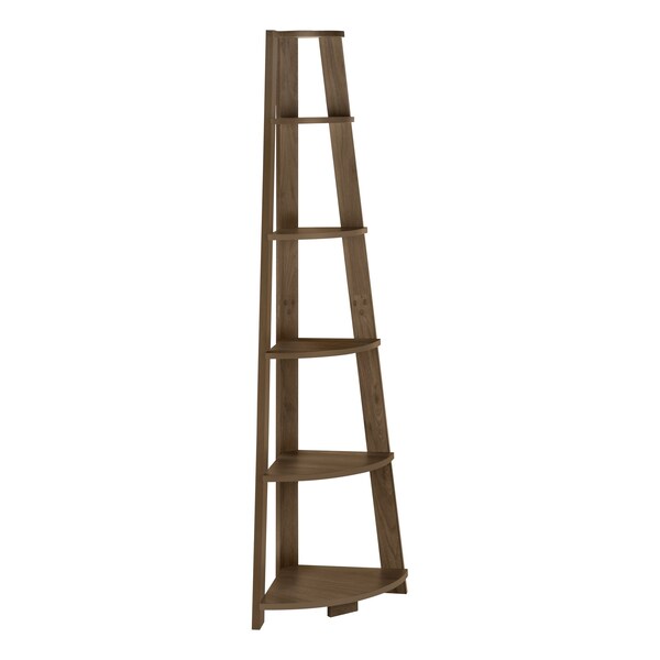 Monarch Specialties Bookshelf, Bookcase, Etagere, Corner, 5 Tier, 72in.H, Office, Bedroom, Walnut Laminate, Contemporary - I 2464